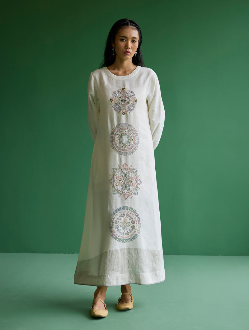 Eira Hand-Embroidered Linen Dress - Ivory