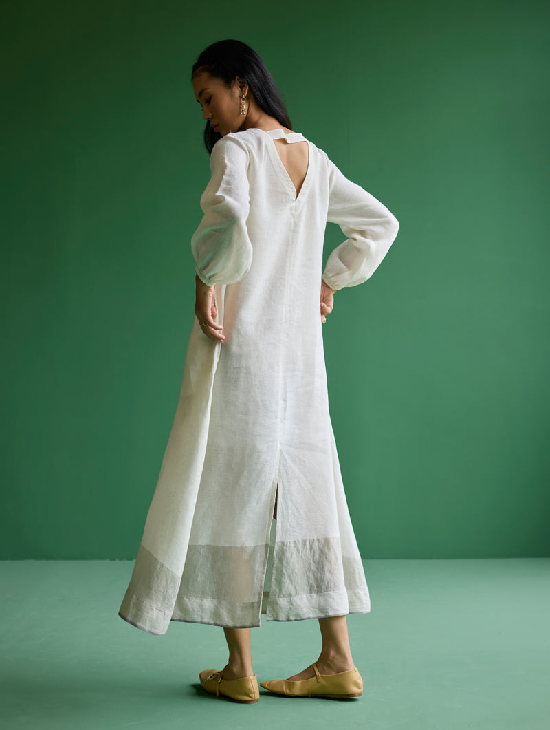 Eira Hand-Embroidered Linen Dress - Ivory