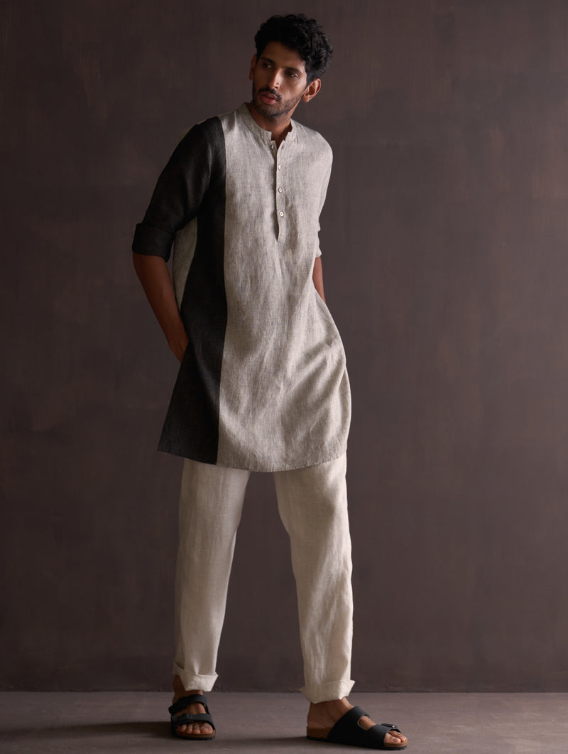 Minsu Color-Blocked Kurta Set - Grey