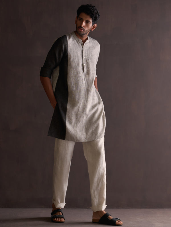 Minsu Color-Blocked Kurta - Grey