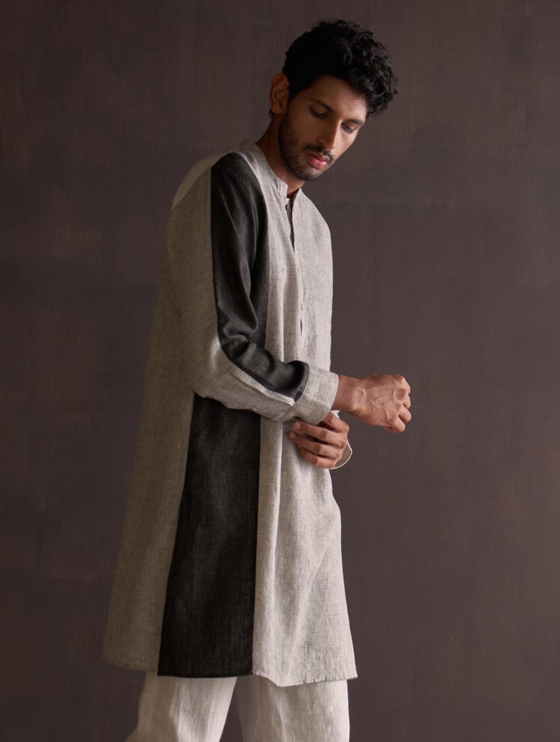 Minsu Color-Blocked Kurta - Grey