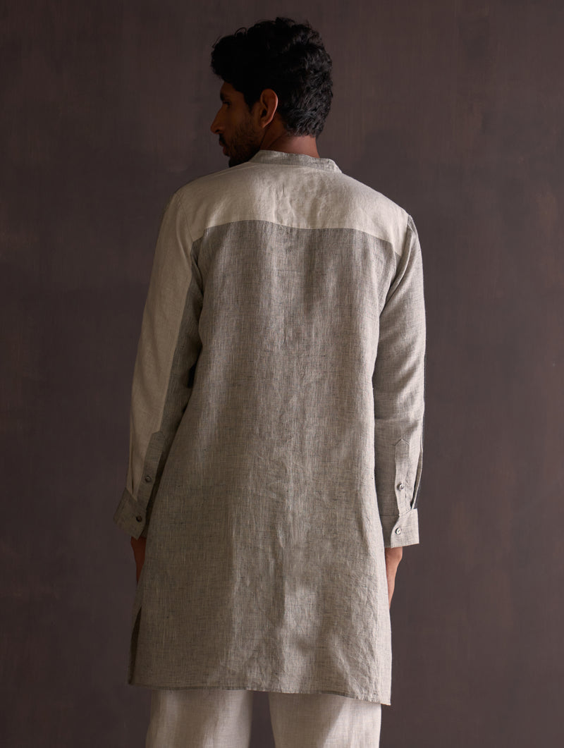 Minsu Color-Blocked Kurta - Grey