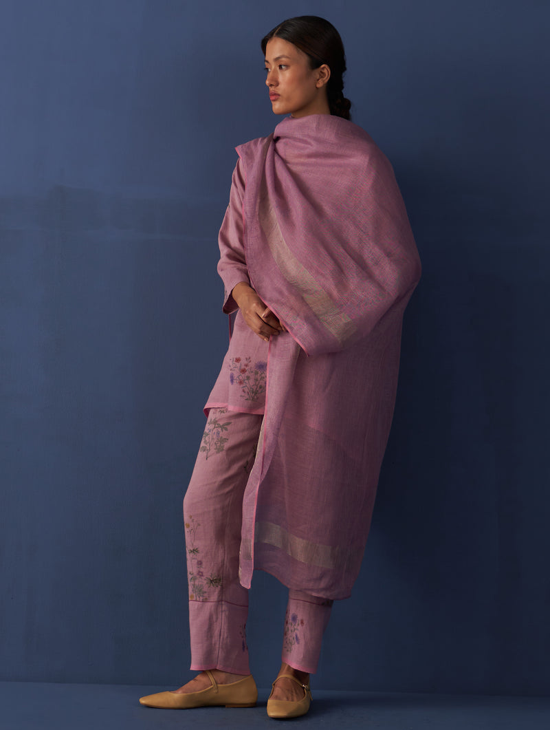 Maho Botanical Linen Kurta Set - Lavender