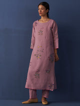 Sakura Botanical Linen Kurta Set - Lavender