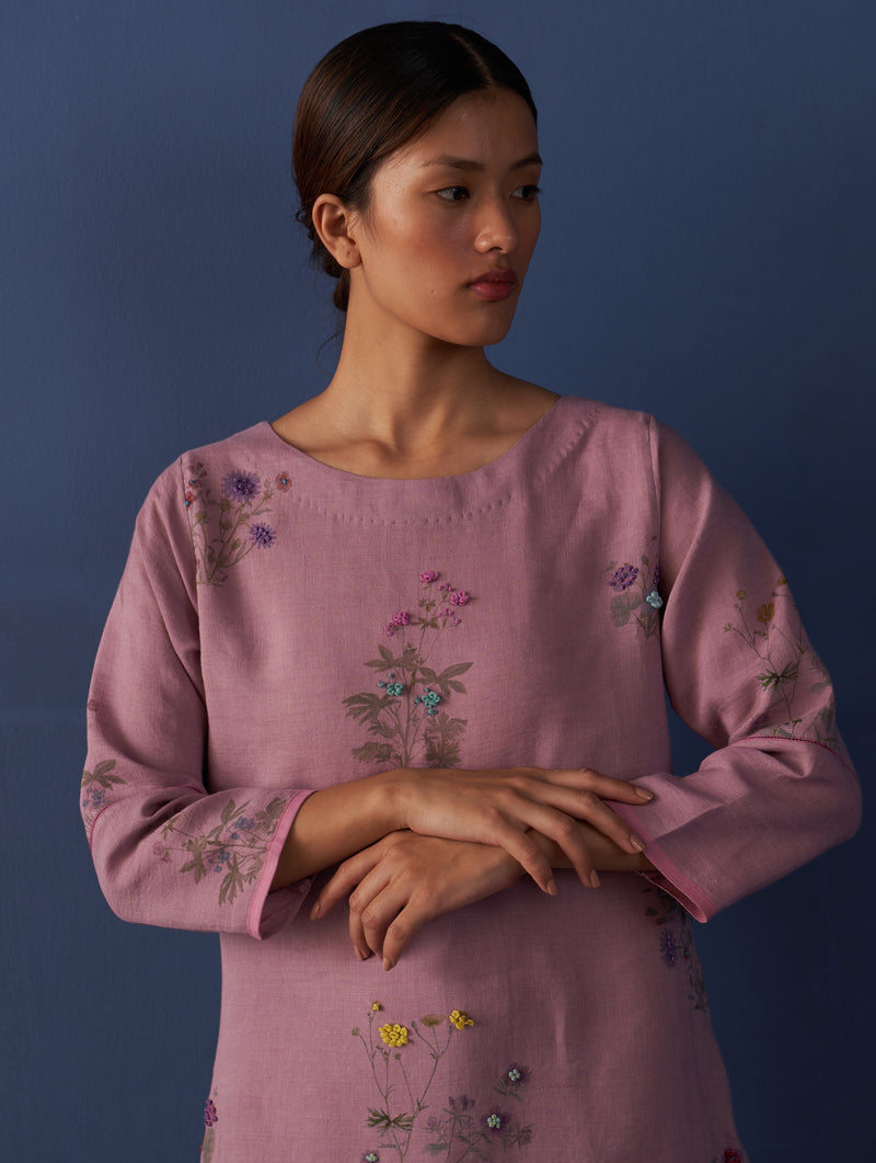 Sakura Botanical Linen Kurta Set - Lavender