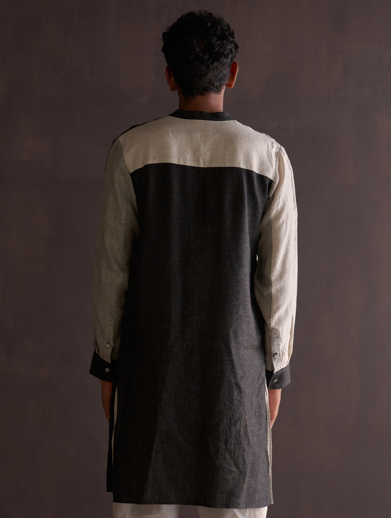 Minsu Color-Blocked Kurta - Charcoal