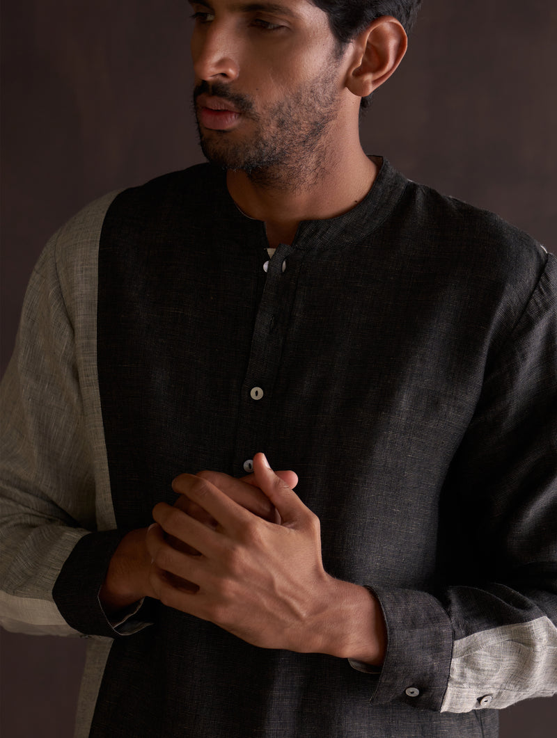 Minsu Color-Blocked Kurta - Charcoal