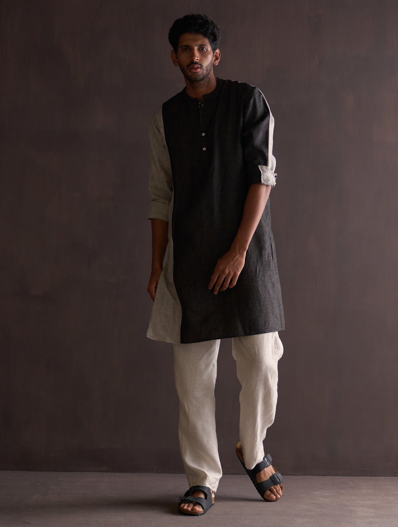 Minsu Color-Blocked Kurta - Charcoal