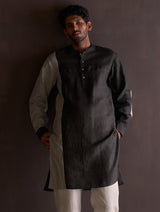 Minsu Color-Blocked Kurta Set - Charcoal