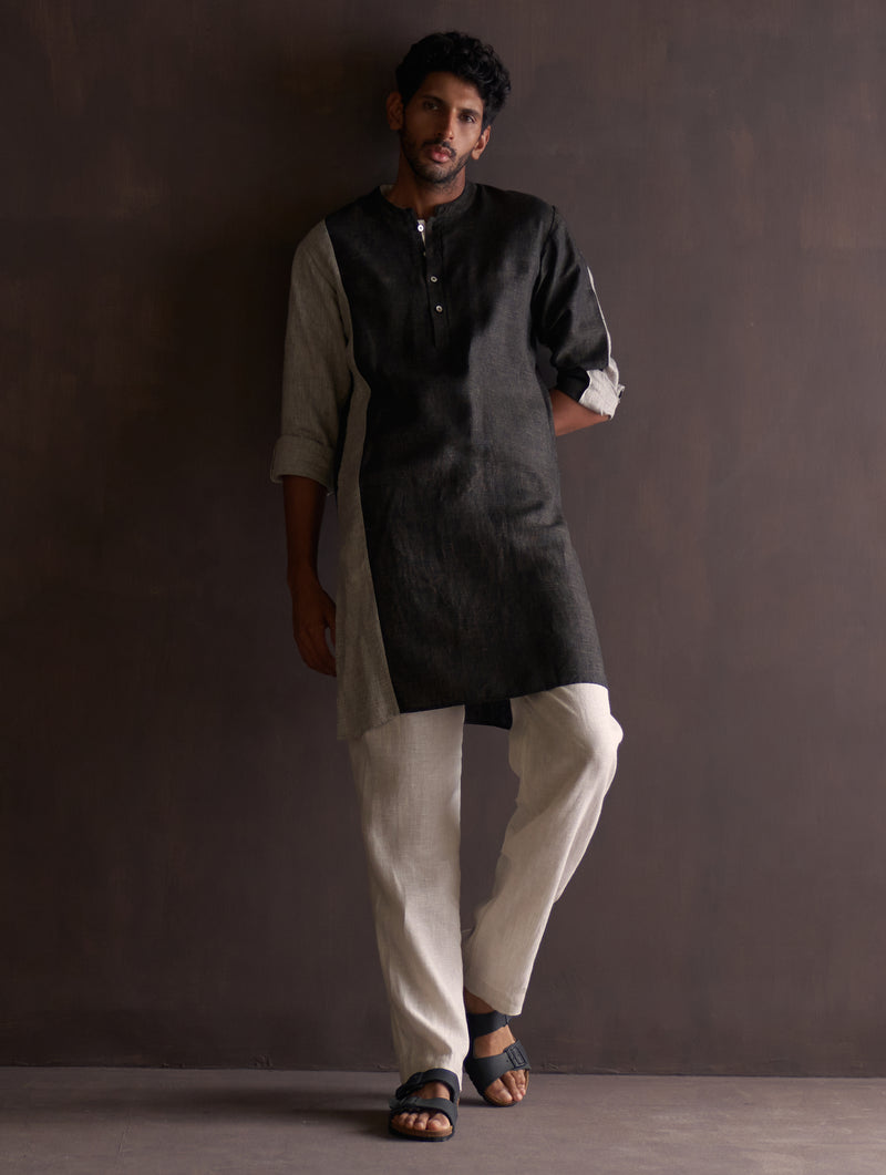 Minsu Color-Blocked Kurta - Charcoal