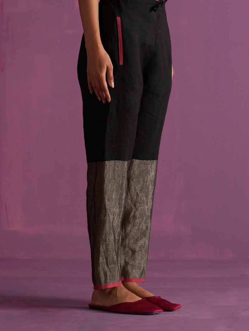 Essa Metallic Linen Pant - Black