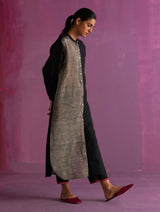 Clara Metallic Shirt Kurta - Black