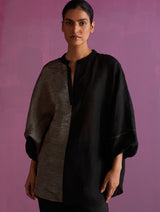 Ana Metallic Linen Top - Black