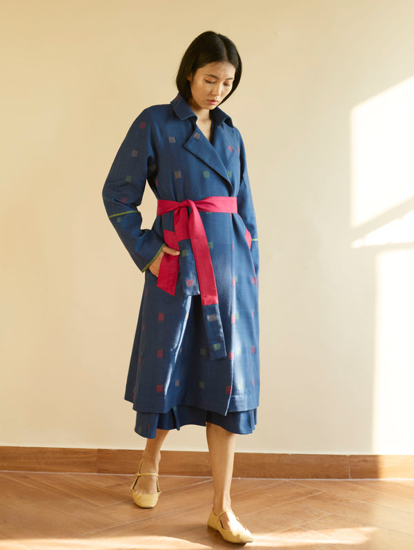 Kayan Jamdani Wool Dress with Jacket - Navy