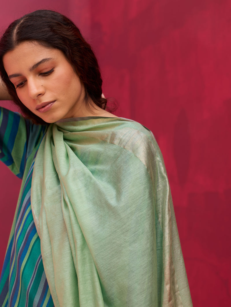 Eri Silk Metallic Dupatta - Peacock