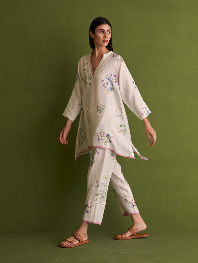 Maho Botanical Linen Kurta - Ivory