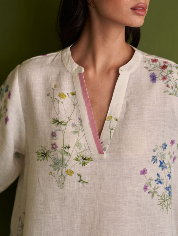 Maho Botanical Linen Kurta - Ivory