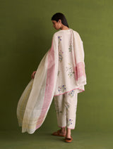 Maho Botanical Linen Kurta Set - Ivory