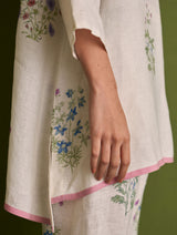 Maho Botanical Linen Kurta Set - Ivory