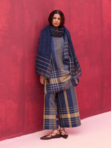 Kiza Handwoven Linen Dupatta - Navy