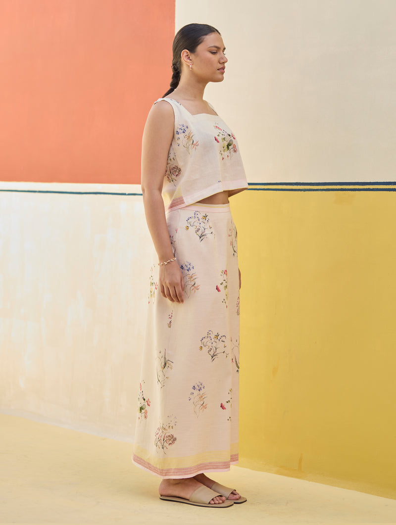 Ayaka Watercolor Floral Crop Top - Sand