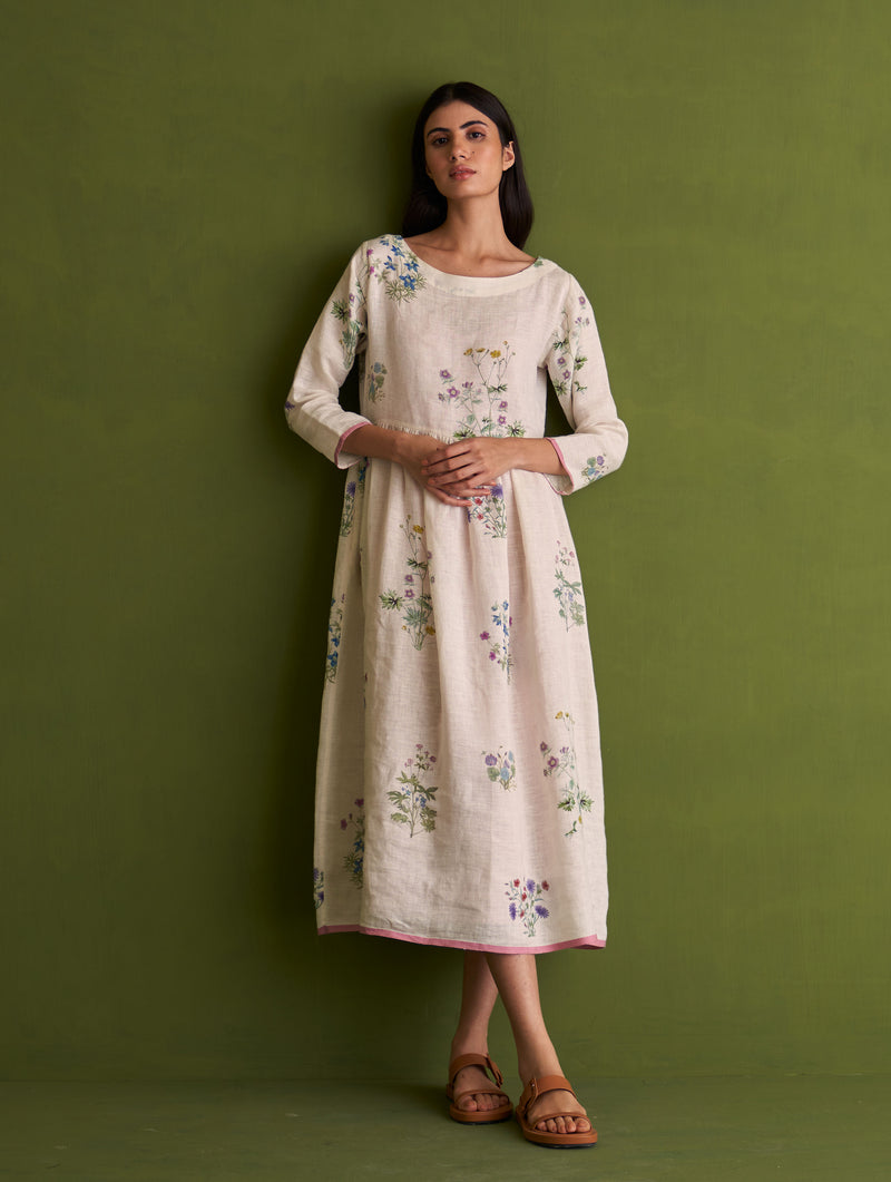 Misaki Botanical Linen Dress - Ivory