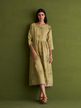 Misaki Botanical Linen Dress - Fern