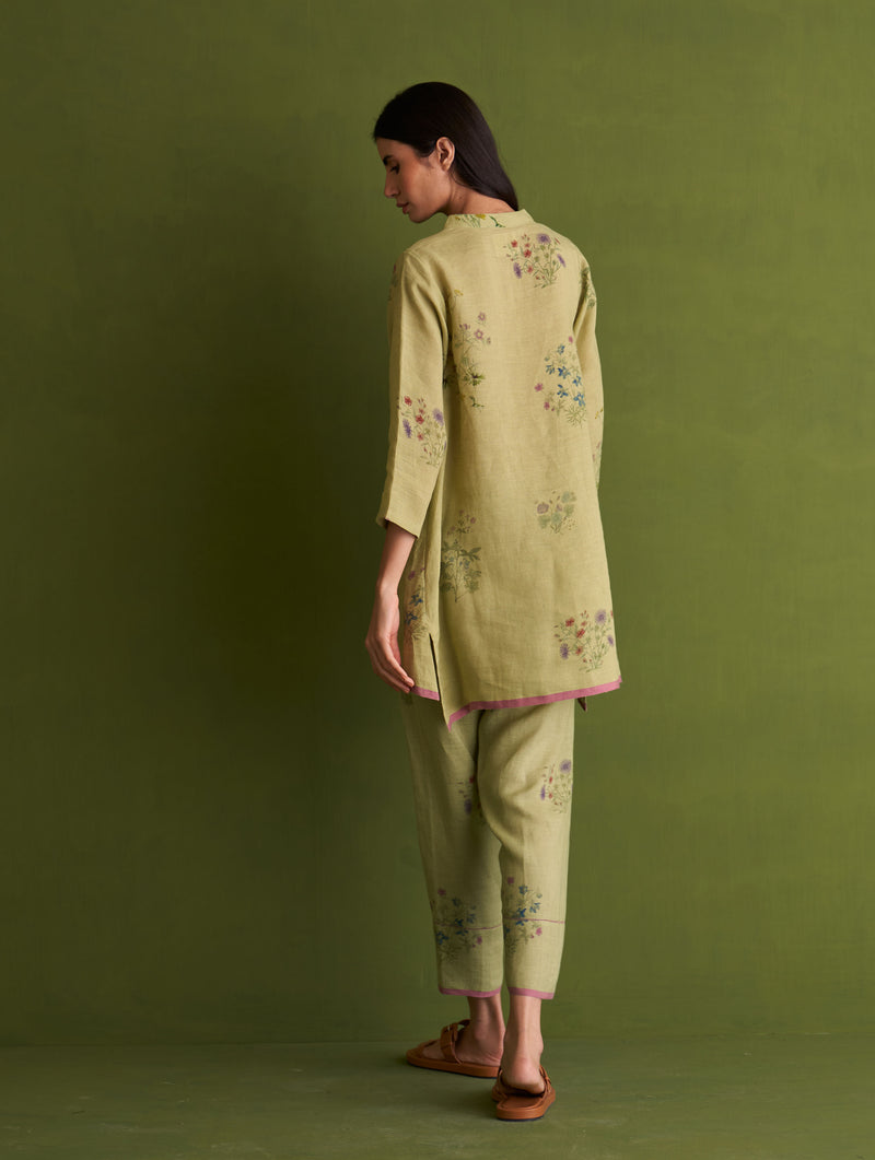 Maho Botanical Linen Kurta - Fern