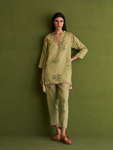 Maho Botanical Linen Kurta - Fern