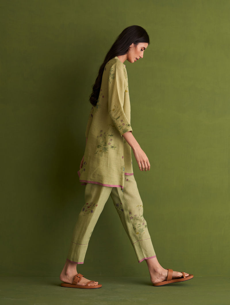 Maho Botanical Linen Kurta Set - Fern