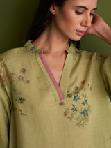 Maho Botanical Linen Kurta - Fern