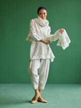 Ennya Hand-Embroidered Metallic Linen Kurta - Ivory