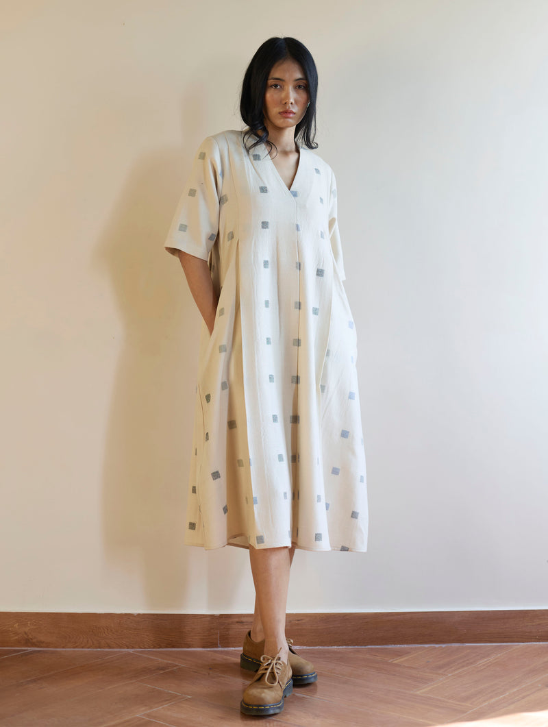 Kayan Jamdani Wool Dress with Jacket - Ivory