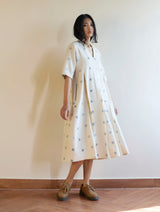 Kayan Jamdani Wool Dress - Ivory