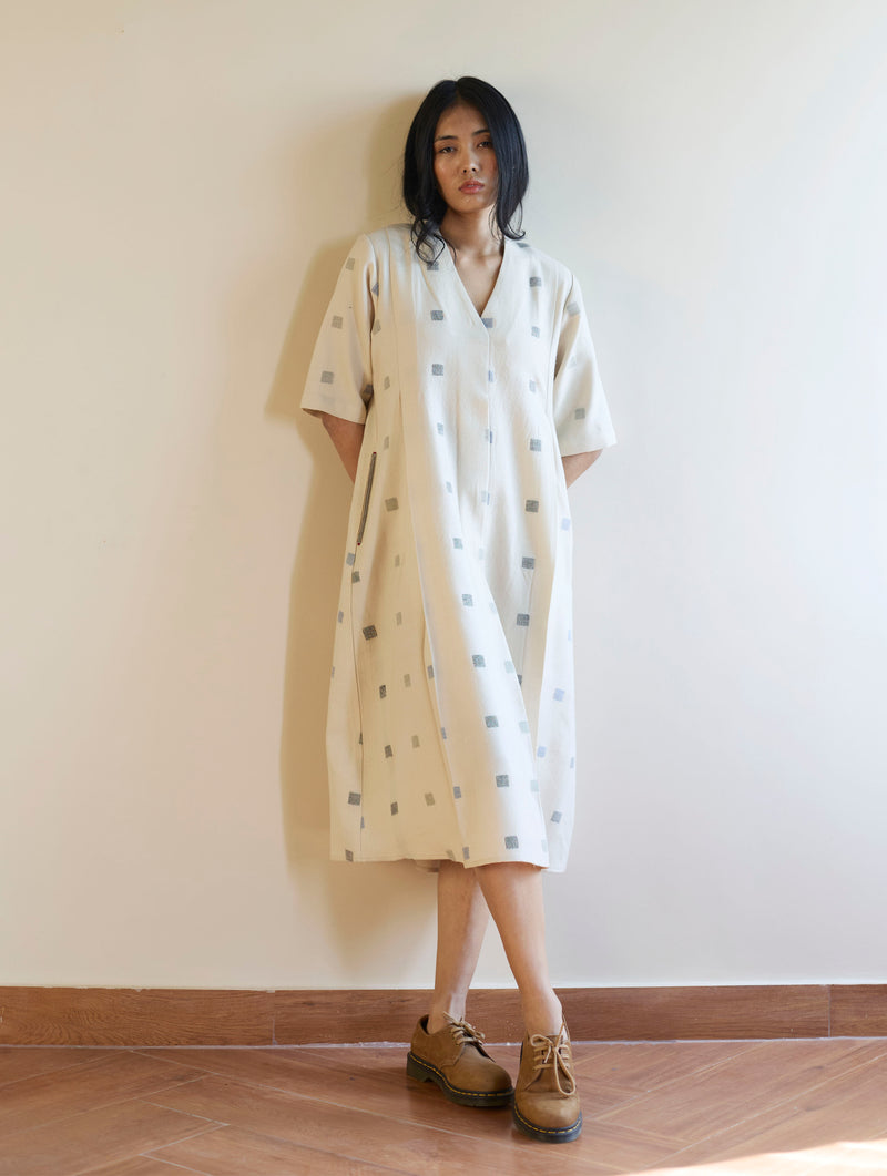 Kayan Jamdani Wool Dress - Ivory