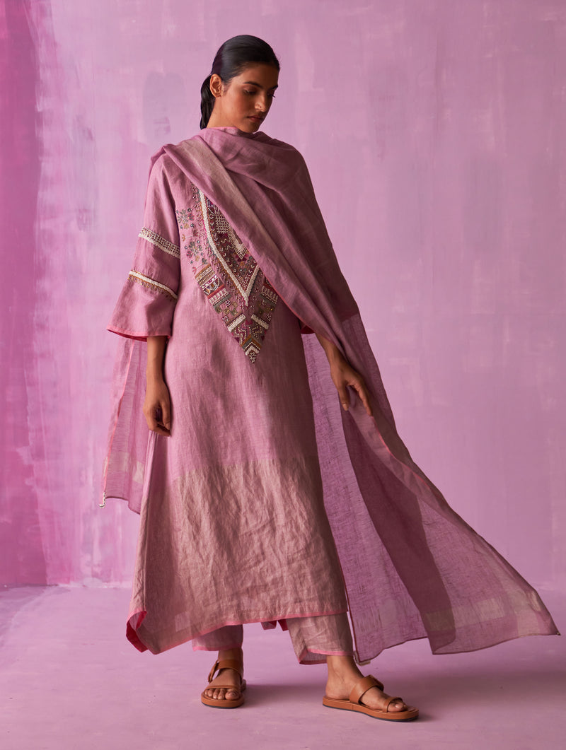 Zara Handloom Linen Dupatta - Lavender