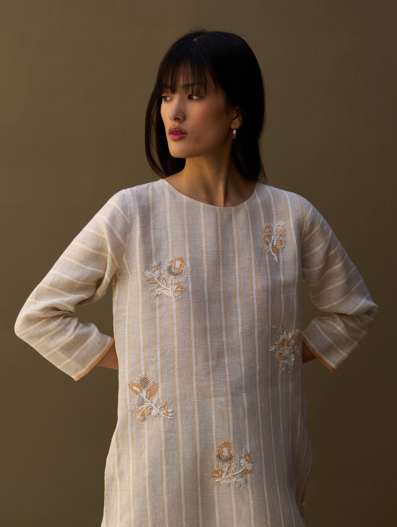 Eiko Striped Linen Kurta - Natural