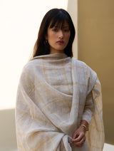 Kuma Stripe Border Linen Dupatta - Natural