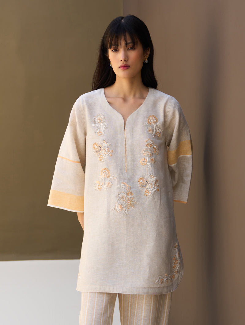 Insha Hand-Embroidered Kurta - Natural