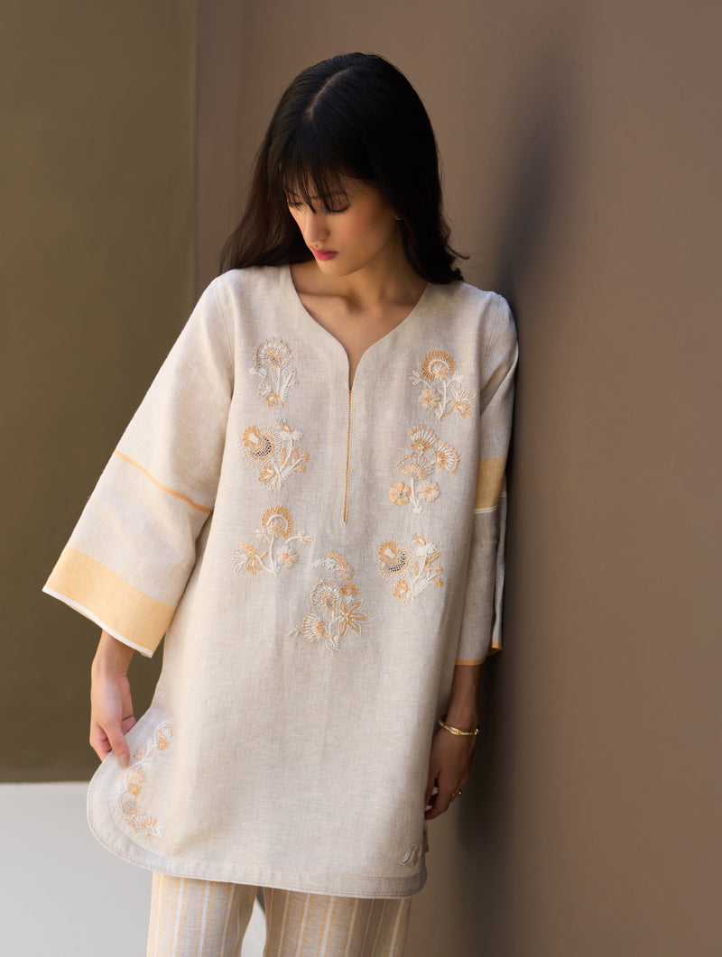 Insha Hand-Embroidered Kurta Set - Natural