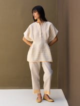 Kia Stripe Linen Pleated Top - Natural