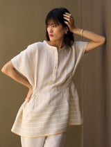 Kia Stripe Linen Pleated Top - Natural