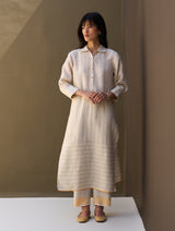 Eben Stripe Linen Shirt Kurta - Natural