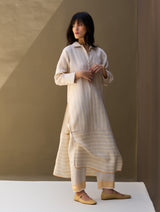 Eben Stripe Linen Shirt Kurta - Natural