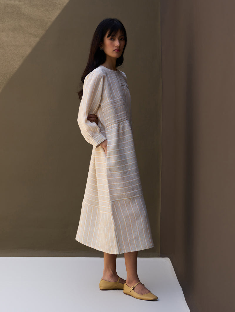 Kwan Striped Linen Dress - Natural