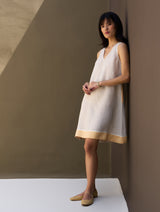 Ora Border Linen Dress - Natural