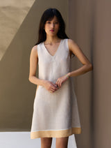 Ora Border Linen Dress - Natural