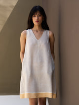 Ora Border Linen Dress - Natural