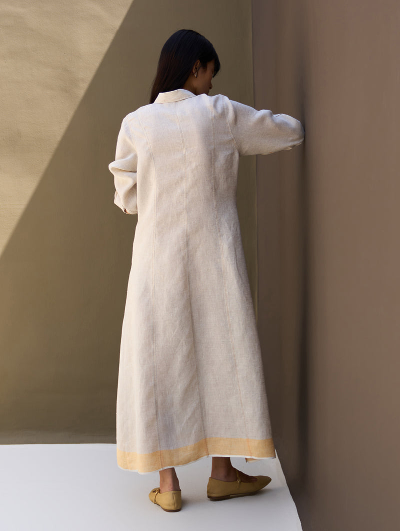 Ani Border Linen Dress - Natural