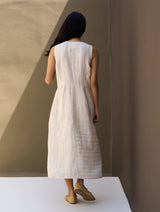 Una Striped Linen Sleeveless Dress - Natural